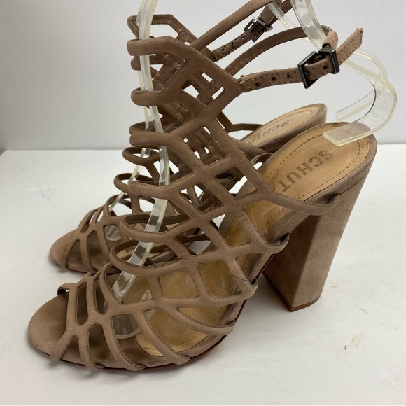 Schutz Women's Jaden Dress Strappy Gladiator Sandals Heels Tan Taupe Nubuck 7.5 - Picture 4 of 13
